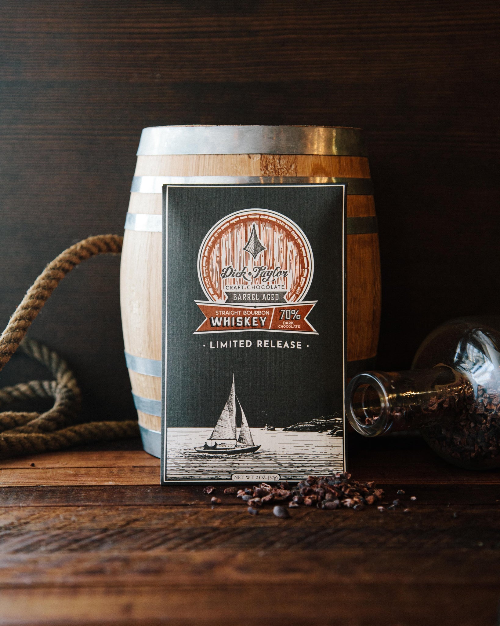Straight Bourbon barrel aged 70% Dark Chocolate Bar