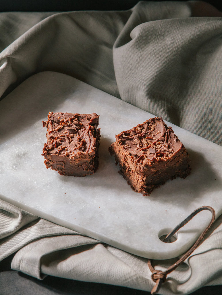 Fudge Brownies with Chocolate Peanut Butter Ganache Topping Dick